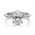 Kristen - 14K White Gold Oval Three Stone Diamond Engagement Ring with Kite Side Stones