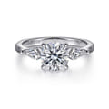 Kristen - 14K White Gold Round Three Stone Diamond Engagement Ring with Kite Side Stones