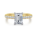 Carmellia - 14K White-Yellow Gold Emerald Cut Diamond Engagement Ring