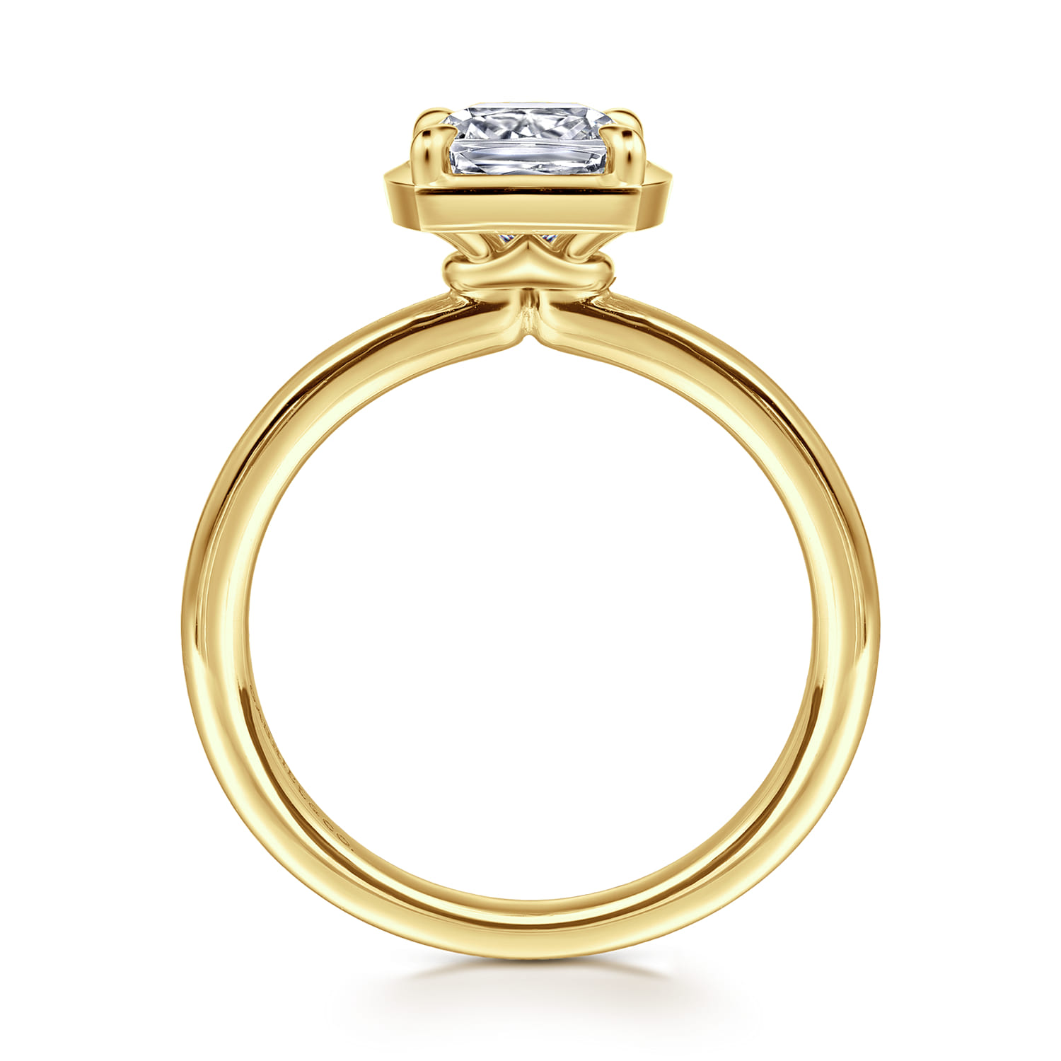 Cushion East West and Bezel Prong Diamond Engagement Ring in 14K Yellow Gold, photograph 2