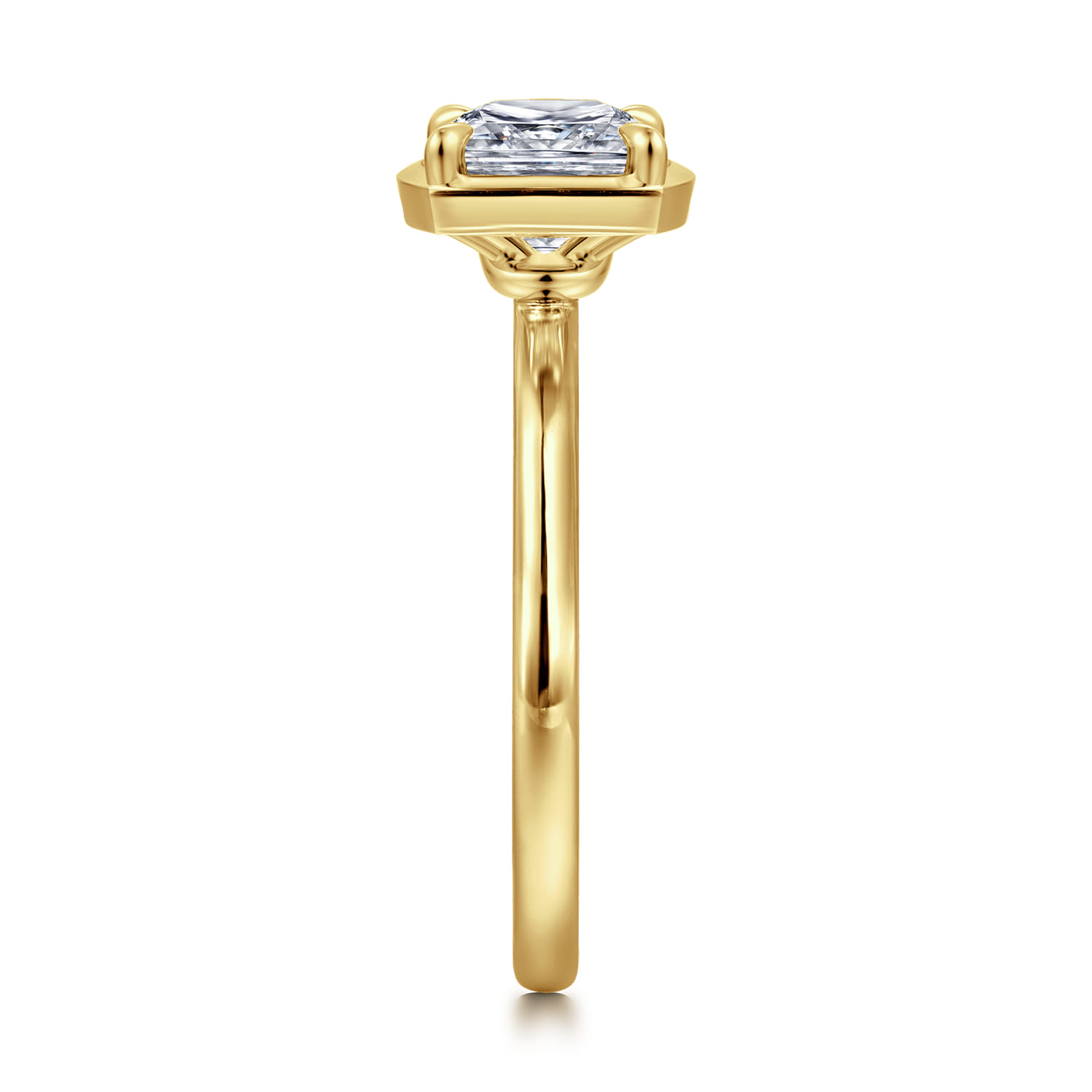 Cushion East West and Bezel Prong Diamond Engagement Ring in 14K Yellow Gold, photograph 4