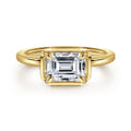 Linen - 14K Yellow Gold East West and Bezel Prong Emerald Cut Diamond Engagement Ring