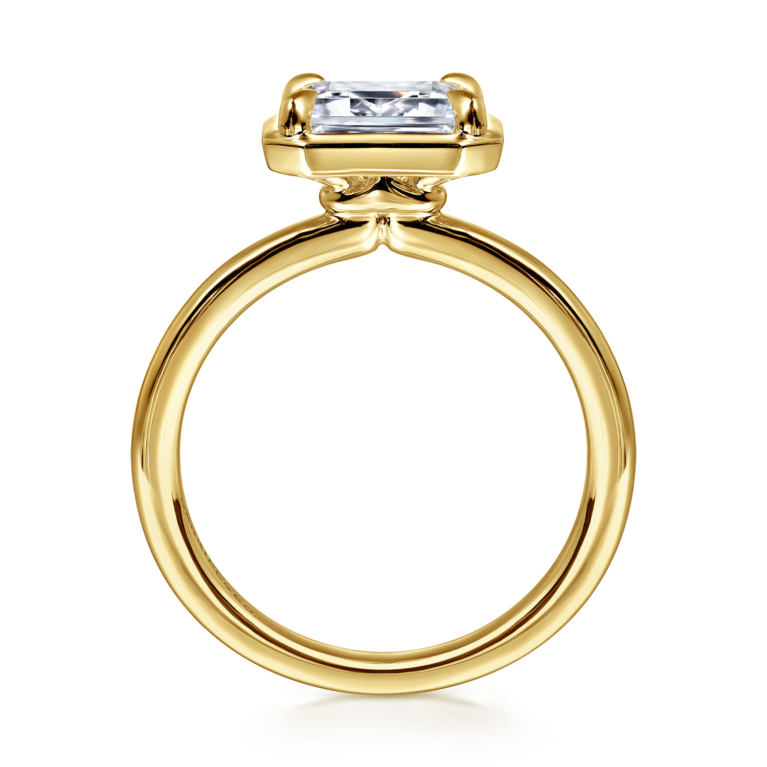 Emerald East West and Bezel Prong Diamond Engagement Ring in 14K Yellow Gold, photograph 2