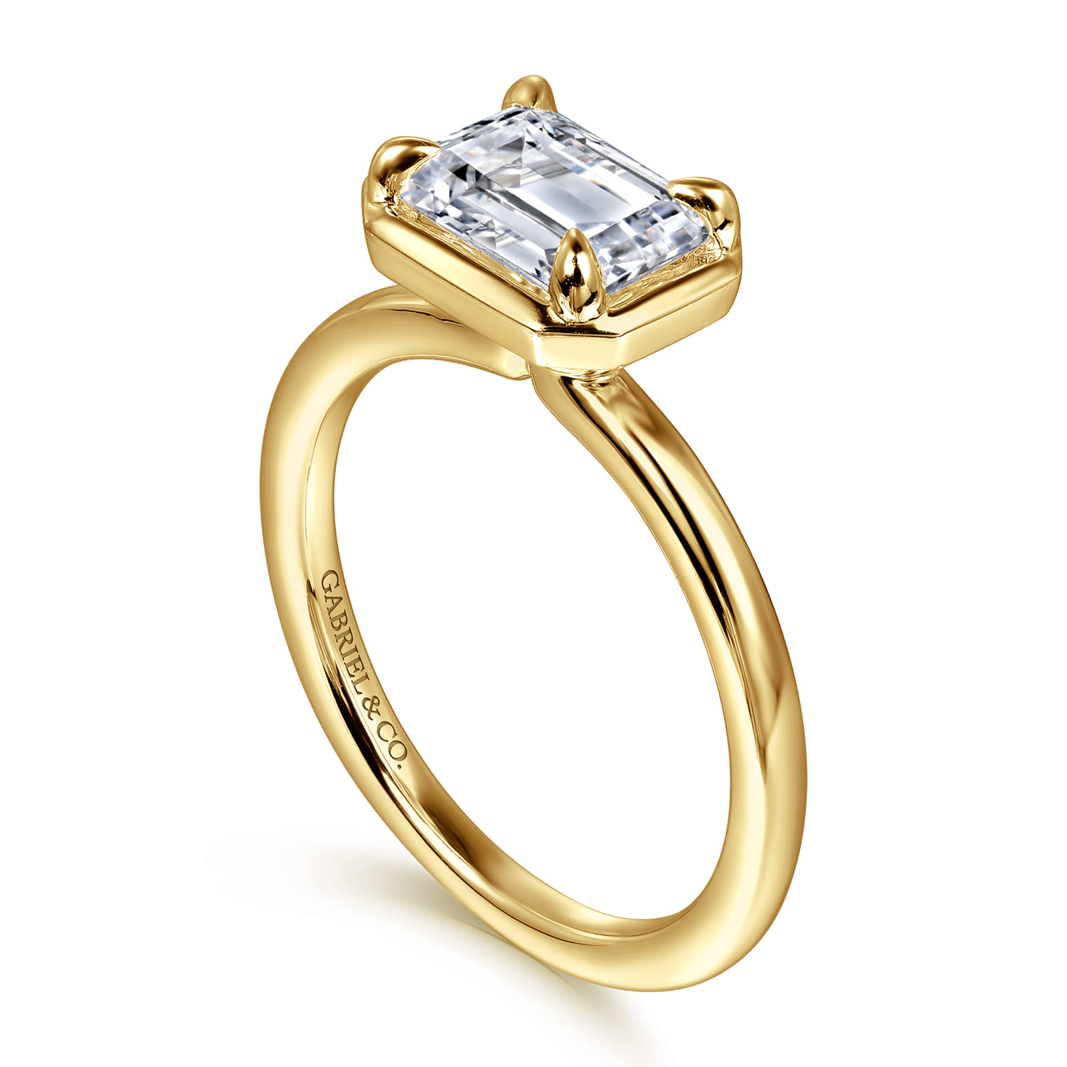 Emerald East West and Bezel Prong Diamond Engagement Ring in 14K Yellow Gold, photograph 3