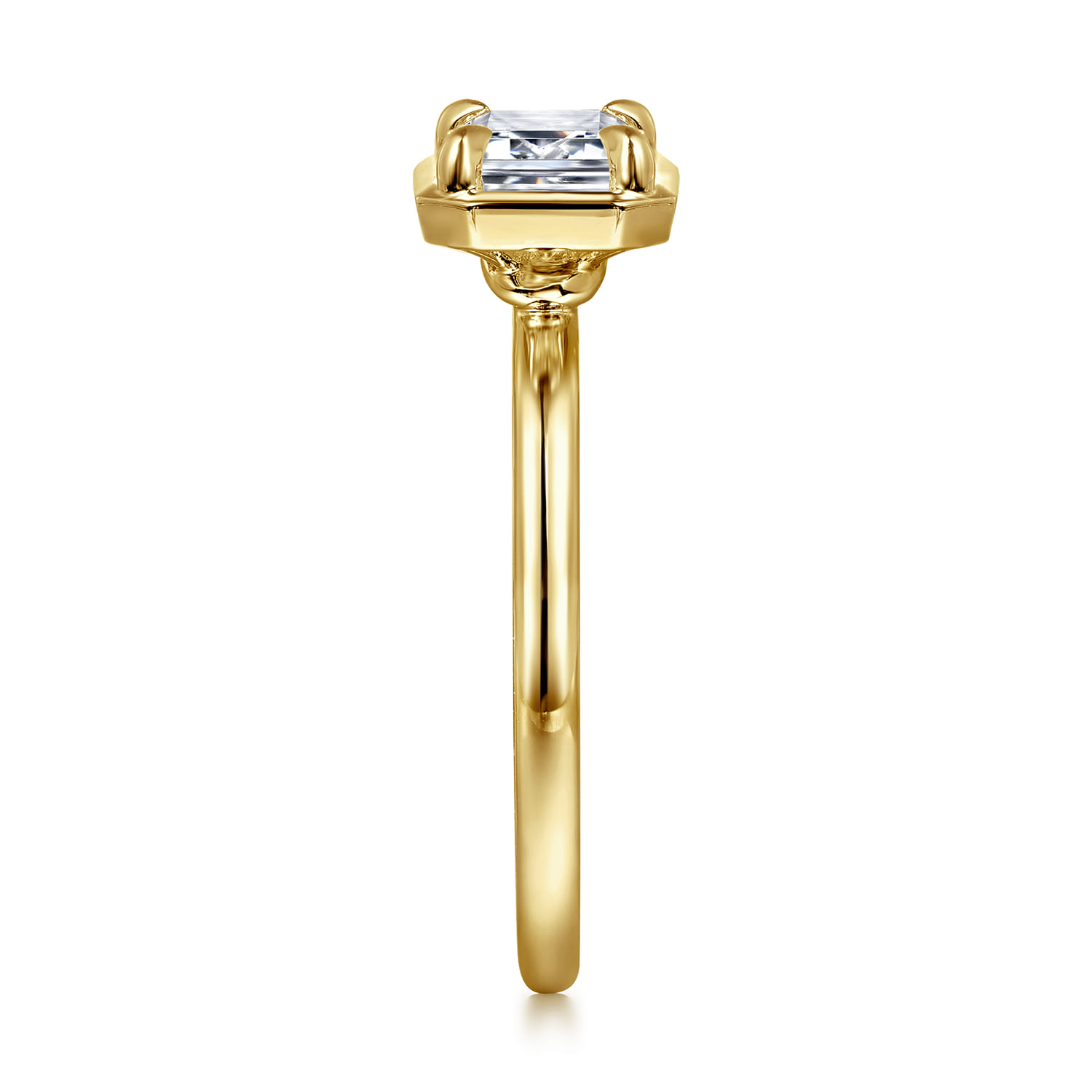 Emerald East West and Bezel Prong Diamond Engagement Ring in 14K Yellow Gold, photograph 5