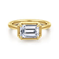 Linen - 14K Yellow Gold East West and Bezel Prong Emerald Cut Diamond Engagement Ring