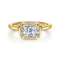 Linen - 14K Yellow Gold East West and Bezel Prong Radiant Cut Diamond Engagement Ring
