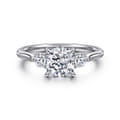 Madison - 14K White Gold Cushion Cut Three Stone Lotus Diamond Engagement Ring