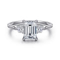 Madison - 14K White Gold Emerald Cut Three Stone Lotus Diamond Engagement Ring