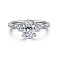 Madison - 14K White Gold Oval Three Stone Lotus Diamond Engagement Ring