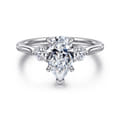 Madison - 14K White Gold Pear Shape Three Stone Lotus Diamond Engagement Ring