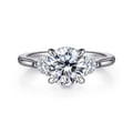 Madison - 14K White Gold Round Three Stone Lotus Diamond Engagement Ring