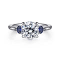 Madison - 14K White Gold Round Three Stone Lotus Sapphire and Diamond Engagement Ring