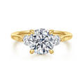 Madison - 14K Yellow Gold Round Three Stone Lotus Diamond Engagement Ring
