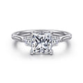 Madison - 14K White Gold Princess Cut Three Stone Lotus Diamond Engagement Ring