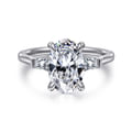 Miami - 14K White Gold Oval Three Stone Lotus Diamond Engagement Ring
