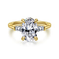 Miami - 14K Yellow Gold Oval Three Stone Lotus Diamond Engagement Ring