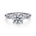 Miami - 14K White Gold Round Three Stone Lotus Diamond Engagement Ring