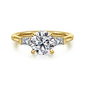 Miami - 14K Yellow Gold Oval Three Stone Lotus Diamond Engagement Ring