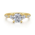 Monty - 14K Yellow Gold Cushion Cut Three Stone Lotus Diamond Engagement Ring