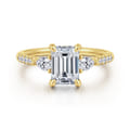 Monty - 14K Yellow Gold Emerald Cut Three Stone Lotus Diamond Engagement Ring