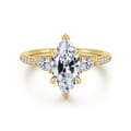 Monty - 14K Yellow Gold Marquise Shape Three Stone Lotus Diamond Engagement Ring