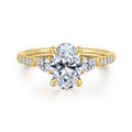 Monty - 14K Yellow Gold Oval Three Stone Lotus Diamond Engagement Ring