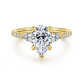Monty - 14K Yellow Gold Pear Shape Three Stone Lotus Diamond Engagement Ring