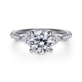 Monty - 14K White Gold Round Three Stone Lotus Diamond Engagement Ring