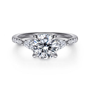 Monty - 14K White Gold Round Three Stone Lotus Diamond Engagement Ring
