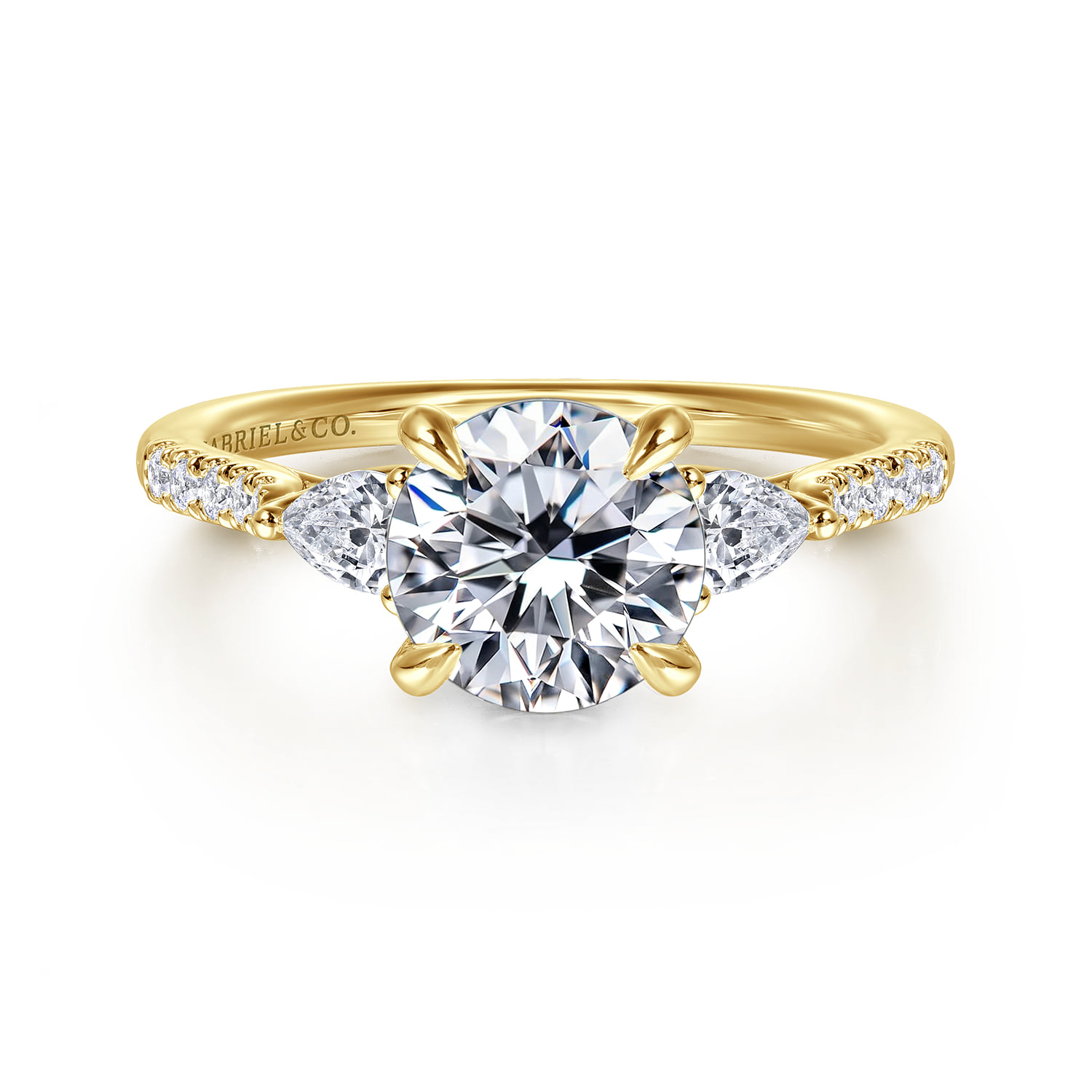 14K Yellow Gold Round Three Stone Lotus Diamond Engagement Ring @ $2425 ...