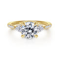 Monty - 14K Yellow Gold Round Three Stone Lotus Diamond Engagement Ring