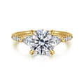 Monty - 14K Yellow Gold Round Three Stone Lotus Diamond Engagement Ring