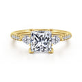 Monty - 14K Yellow Gold Princess Cut Three Stone Lotus Diamond Engagement Ring