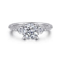 Moon - 14K White Gold Cushion Cut Three Stone Lotus Diamond Engagement Ring