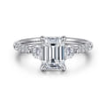 Moon - 14K White Gold Emerald Cut Three Stone Lotus Diamond Engagement Ring