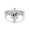 Moon - 14K White Gold Marquise Shape Three Stone Lotus Diamond Engagement Ring