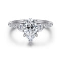 Moon - 14K White Gold Pear Shape Three Stone Lotus Diamond Engagement Ring