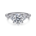 Moon - 14K White Gold Round Three Stone Lotus Diamond Engagement Ring