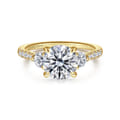 Moon - 14K Yellow Gold Round Three Stone Lotus Diamond Engagement Ring