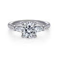Nadia - 14K White Gold Round Three Stone Lotus Diamond Engagement Ring