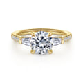 Nadia - 14K Yellow Gold Round Three Stone Lotus Diamond Engagement Ring