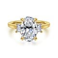 Nigela - 14K Yellow Gold Oval Three Stone Lotus Diamond Engagement Ring
