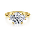 Nigela - 14K Yellow Gold Round Three Stone Lotus Diamond Engagement Ring