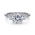 Nigela - 14K White Gold Round Three Stone Lotus Diamond Engagement Ring