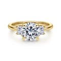 Nigela - 14K Yellow Gold Round Three Stone Lotus Diamond Engagement Ring