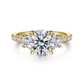 Georgie - 14K Yellow Gold Round Three Stone Lotus Diamond Engagement Ring