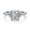 Adella - 14K White Gold Emerald Cut Diamond Engagement Ring