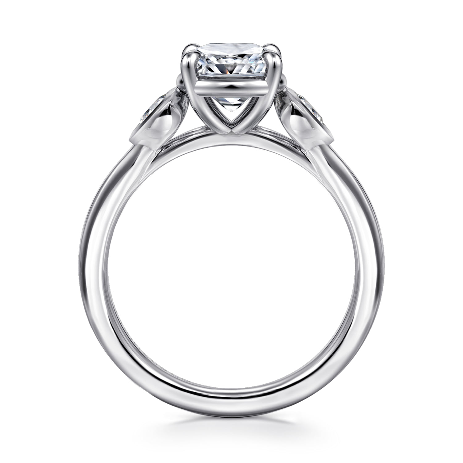 Cushion Three Stone Diamond Engagement Ring in 14K White Gold, photograph 2