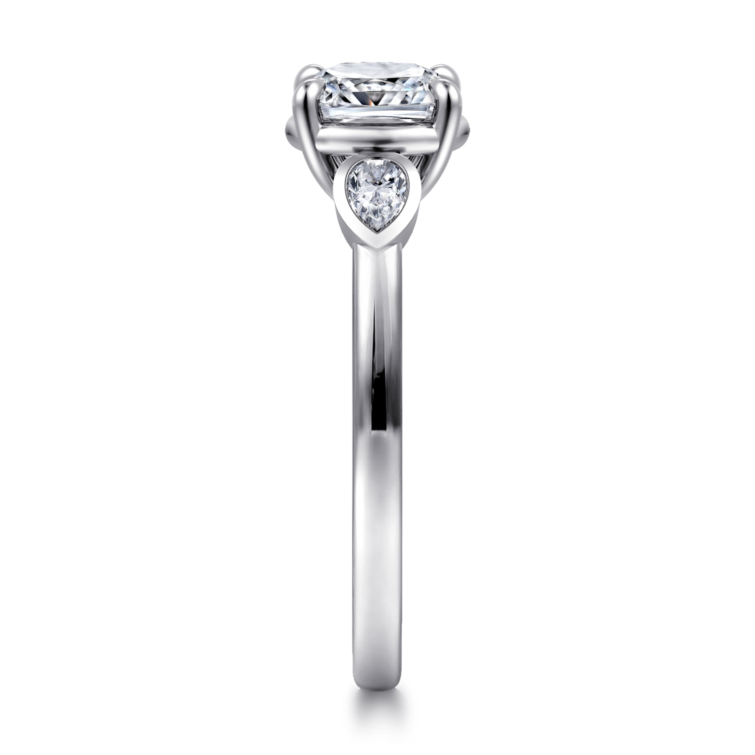 Cushion Three Stone Diamond Engagement Ring in 14K White Gold, photograph 4